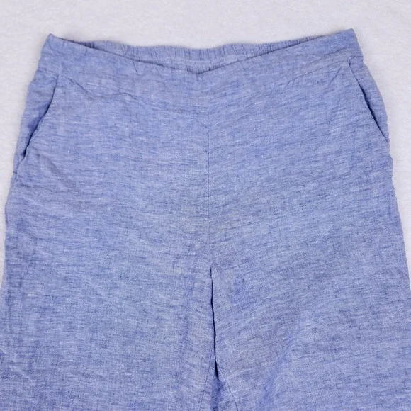 Chico's Linen Pants Blue Cropped Pull-On Size 14 Coastal Grandmother - Picture 2 of 10